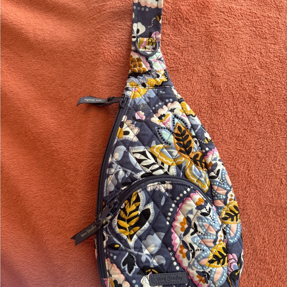 Vera Bradley Women's Quilted Floral Sling Backpack - Navy and Yellow